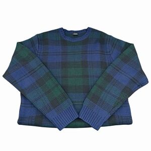 J Peterman Plaid Wool Blend Sweater Mens L Blackwatch Tartan 90s Grunge Knit Vtg